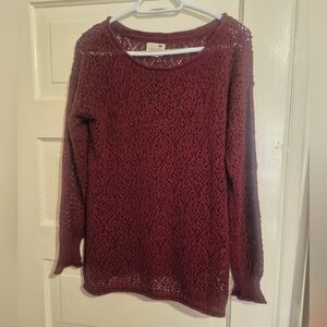 LA Hearts Burgundy Open-Knit Boho Sweater